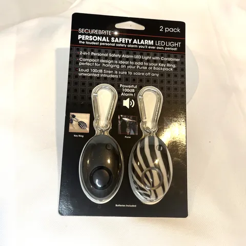 2 pack Securebrite Personal Safety Alarm LED Light Carabiner Black White 100DB