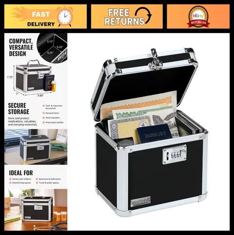 Secure Lock Box with Combination Lock - Document & Valuables Storage - 9.88"x7.7
