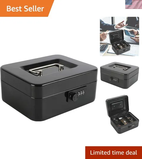 Durable Steel Cash Box Safe with Combination Lock & Removable Tray - Medium Size