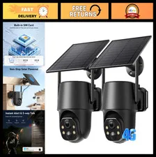 4G LTE Solar-Powered Security Camera, No WiFi, 2K Night Vision, 360° View, APP A