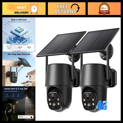 4G LTE Solar-Powered Security Camera, No WiFi, 2K Night Vision, 360° View, APP A