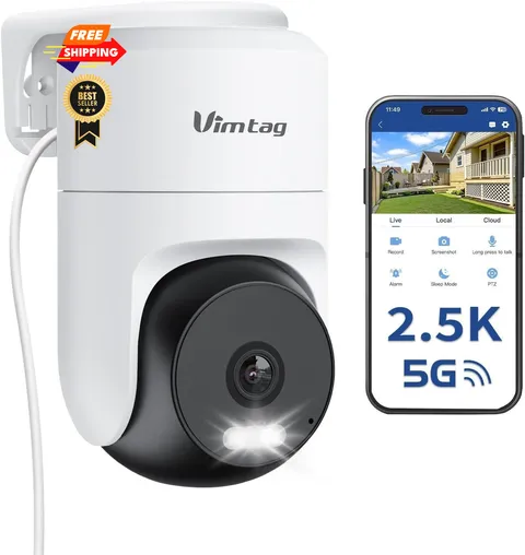 VIMTAG Pan/Tilt Outdoor Security Camera, 2.5K 4MP WiFi White&Black,4MP,1Pack