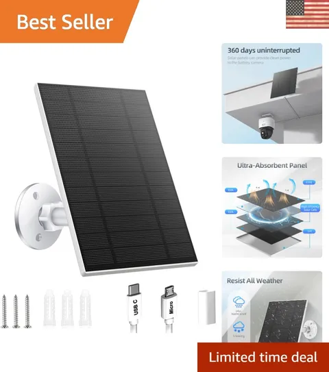 5W Solar Panel with Weatherproof Design - Ideal for All Security Camera Models