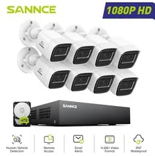SANNCE 8CH DVR 1080P Video Security Camera System CCTV Outdoor AI Human Detect