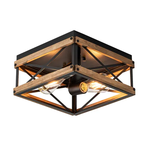 Mayful Black Flush Mount Ceiling Light, 2-Light Rustic Farmhouse