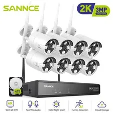 SANNCE Wireless 16CH 8MP NVR 3MP WIFI Security Camera System Outdoor 2-Way Audio