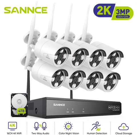 SANNCE Wireless 16CH 8MP NVR 3MP WIFI Security Camera System Outdoor 2-Way Audio