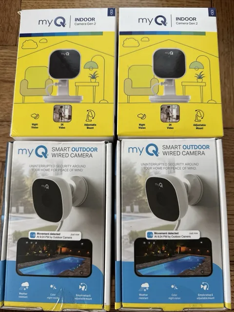 Lot Of 2 My Q Smart Outdoor Wired Camera + 2 Indoor Camera Gen 2 Total 4 Cameras