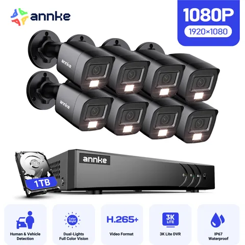 ANNKE 3K Lite 8CH DVR 1080P CCTV Security Camera System Outdoor Color Night 1TB