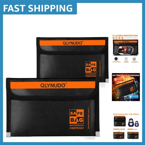 Compact Fireproof Storage Bag Set, Includes 2 Pouches for Documents & Valuables