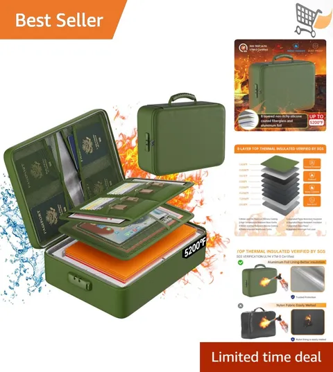 Fireproof Document Organizer Waterproof Safe Storage Lock Portable Files