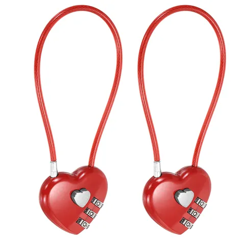 Combination Padlock (7.9 Inch, Red)(2 Pcs), 3-Digit Heart Shaped Combo Padlock