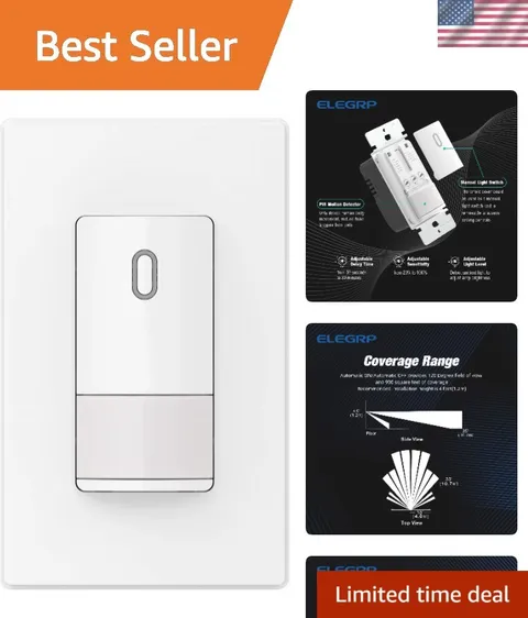 Single Pole Motion Sensor Switch - Infrared Technology, Easy Installation, White
