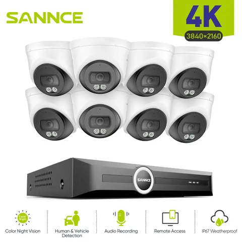 SANNCE 8CH NVR 4K Color POE Security Camera System AI Detection Audio Recording