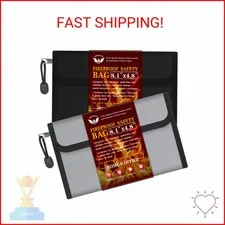 Small Money Bag (8.1“ × 4.8”)，Zippered Fireproof Waterproof Document Bag， Safe F