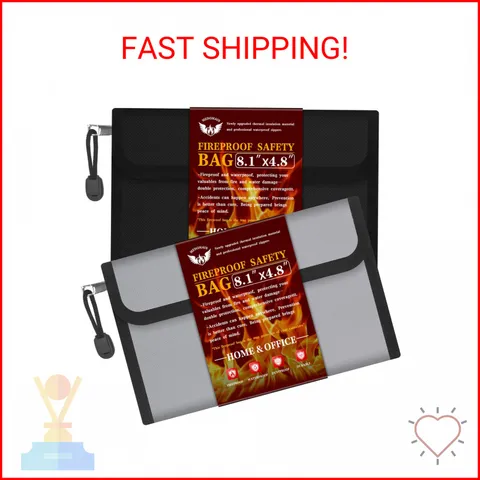 Small Money Bag (8.1“ × 4.8”)，Zippered Fireproof Waterproof Document Bag， Safe F