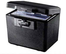 NEW Black Fireproof Document Box with Key Lock, Safe Secures Files and Documents