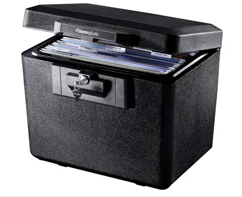 NEW Black Fireproof Document Box with Key Lock, Safe Secures Files and Documents