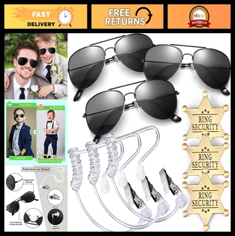 Wedding Ring Security Set for Kids - Sunglasses, Earpiece, Badge & Box - Cosplay