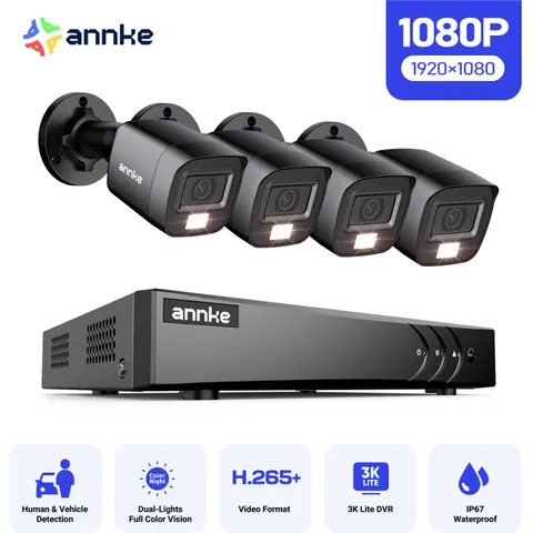 ANNKE 3K Lite 8CH DVR 1080P AI Night Vision CCTV Security Camera System Outdoor