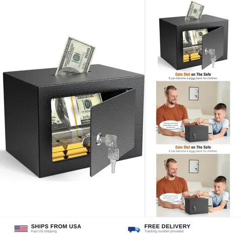 PATRON Small Safe Box with Key Lock,Mini Safe for Money with Coin Slot，Steel ...