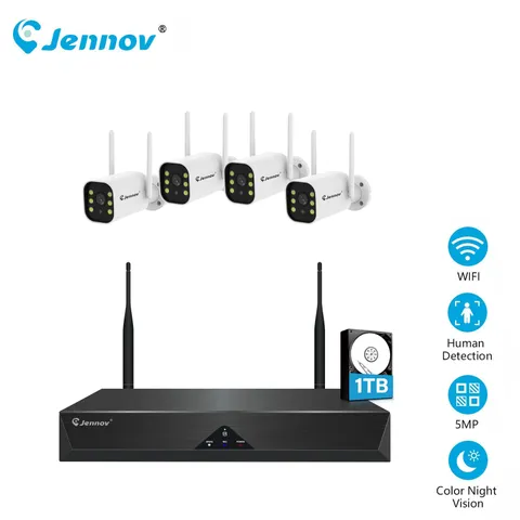 JENNOV 5MP Color Night Wireless AI Security Camera System 2-Way Audio 10CH NVR