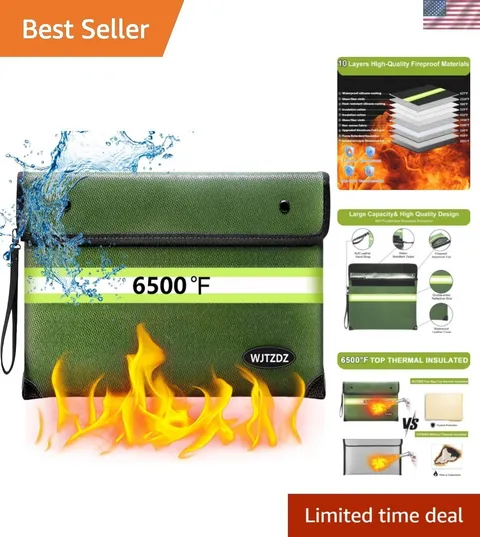 Upgraded Fireproof Money Bag, 10 Layers of Heat Insulated Materials, 6500F Fi...