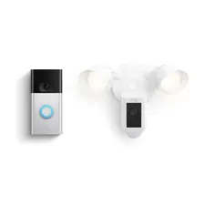 Floodlight Cam Wired Plus, White with  Video Doorbell, Satin Nickel