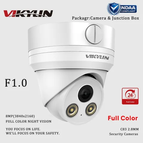 VIKYLIN 8MP FullColor Night Vision Turret IP Camera With Waterproof Junction Box