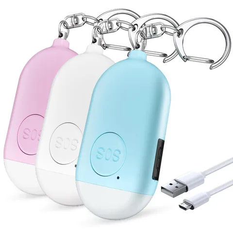 Kimfly Personal Safety Alarm - 3-Pack - Rechargeable - Strobe white+blue+pink