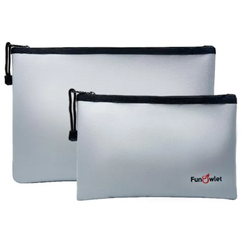 2 PCS Fireproof Document Bag Zipper Pouch A4 A5 Fits 13.4x9.8 10.6x6.7 Inch