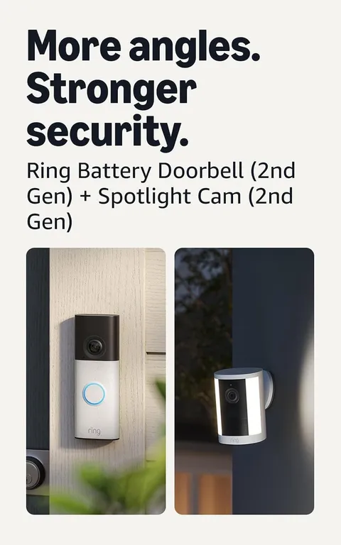 Ring Battery Doorbell (newest model), Speckled Gray with Spotlight Cam, Battery