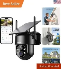 2K Solar WiFi Security Camera - 360° Outdoor Monitoring with Color Night Vision