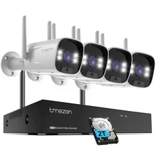 TMEZON Wireless Security Camera System Outdoor 3MP NVR 2-Way Audio Home 2TB HDD