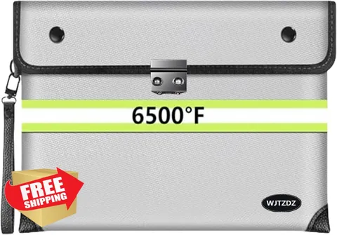 6500°F Fireproof Document Bag with Lock,Upgraded Fireproof/Waterproof Money B...