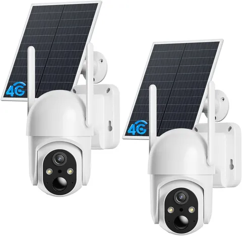 4G LTE Cellular Security Camera, 2 Pack Solar Powered Outdoor Cameras No Wifi Ne