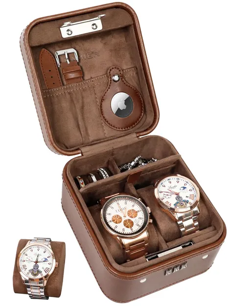 KAMIER Watch Travel Case with Combination Lock - 2 Watch Storage and Jewelry ...