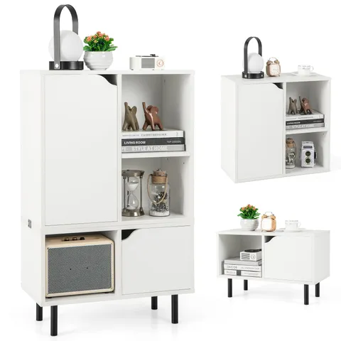 5 Cube Bookcase, 4-Tier Stackable Bookshelf with Doors, Cube Storage Organize...