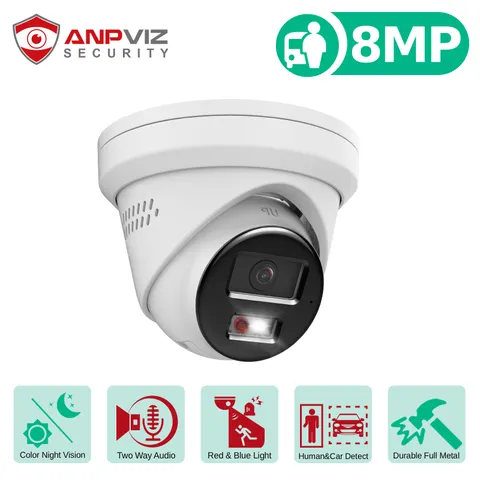 Anpviz 4K 8MP PoE IP Camera Outdoor Red & Blue Light Human Vehicle Detect IP67