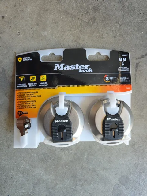 2 Pack Master Lock Heavy Duty Outdoor Shrouded Padlock 2 Key M40XT