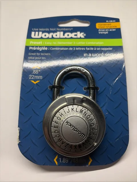 WordLock 48mm Letter Combination Padlock Silver - New PL-130-A1 Hardened Shackl