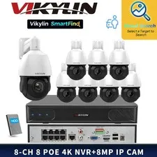 VIKYLIN SmartFind 8POE 8CH NVR System 4K 8MP IP Camera 25XZoom Auto Tracking Lot