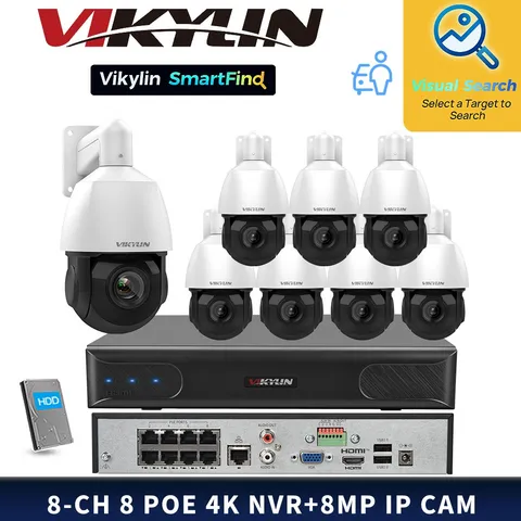 VIKYLIN SmartFind 8POE 8CH NVR System 4K 8MP IP Camera 25XZoom Auto Tracking Lot