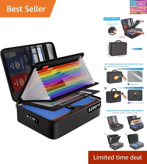 Fireproof File Organizer Bag with 13 Colorful Pockets Accordion File Folder,5...