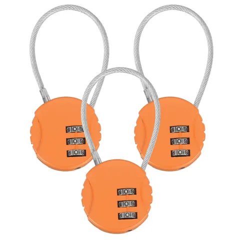 3-Pack Combination Locker Lock, 3 Digit Padlock for Gym/Luggage [Orange]