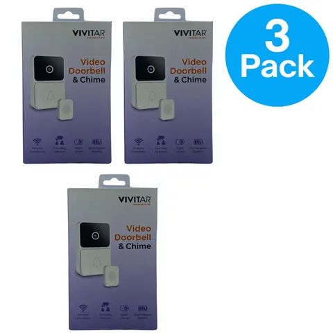Vivitar Wireless Video Doorbell & Chime - HD Night Vision - 3 Pack Bundle