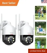 2K Security Camera Outdoor 2Packs, WiFi Outdoor Security Cameras Pan-Tilt 360...