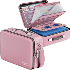 Fireproof Document Box w/ Lock＆Shoulder Strap,Hard Case File Organizer w/ Folder