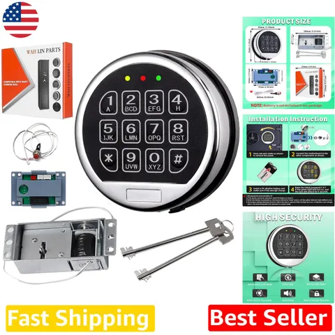 Electronic Safe Lock Kit: Gun Safe Replacement with Solenoid & 2 Override Keys