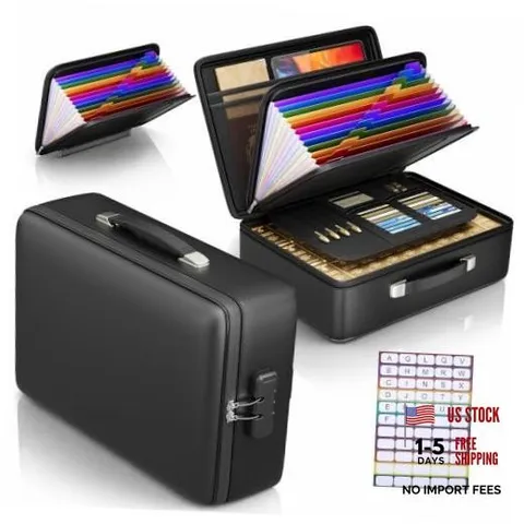 Large Black Fireproof Document Box & Briefcase - Large - Fireproof Safe for Home
